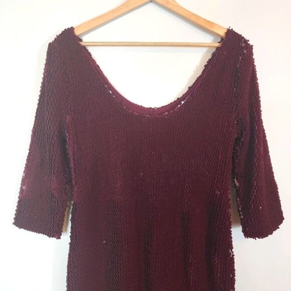 NWT BB Dakota Casablanca Velvet Sequin Mini Body Con Dress Wine Burgundy SZ Med - Picture 8 of 11